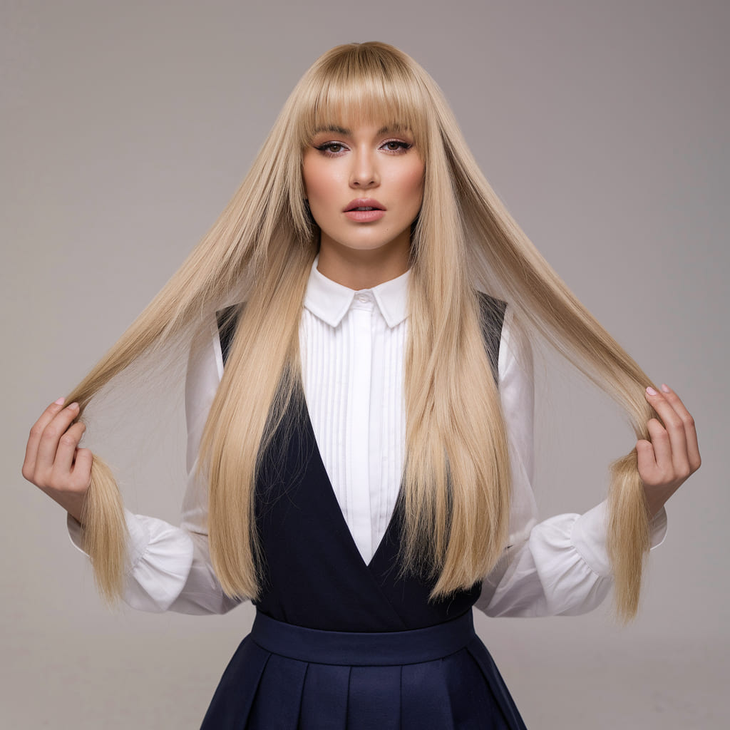 Blonde Curtain Bangs with Straight Hair