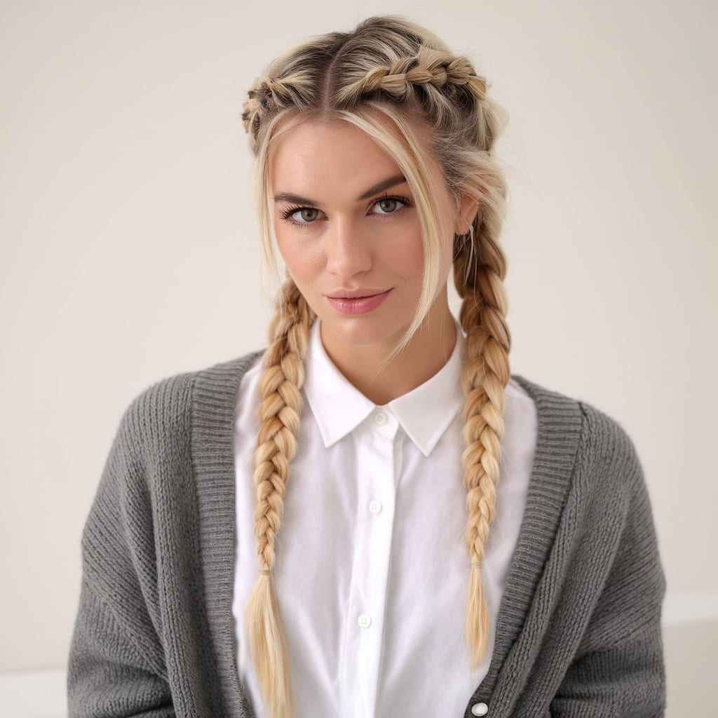 Blonde French Double Braids