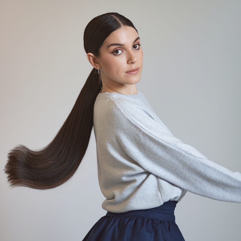 Low Ponytail with a Sleek Hair Wrap