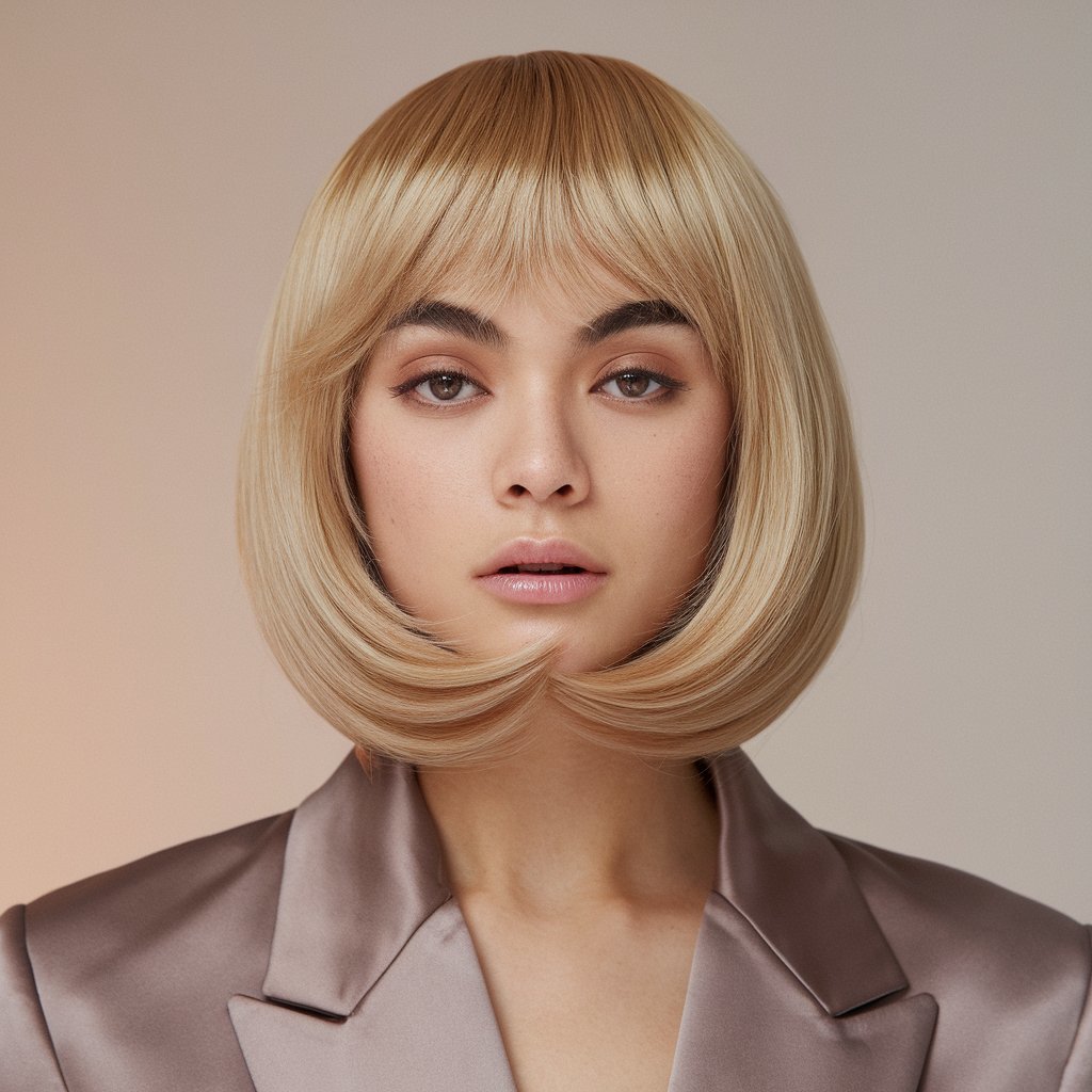 Sleek Bob with Fluffy Texture at the Crown