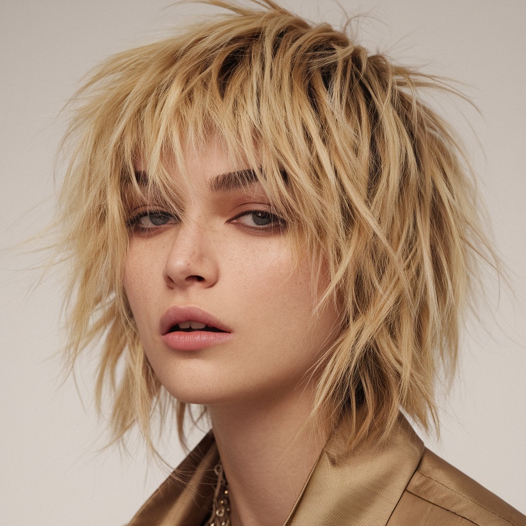 Blonde Wolf Cut with Textured Bangs