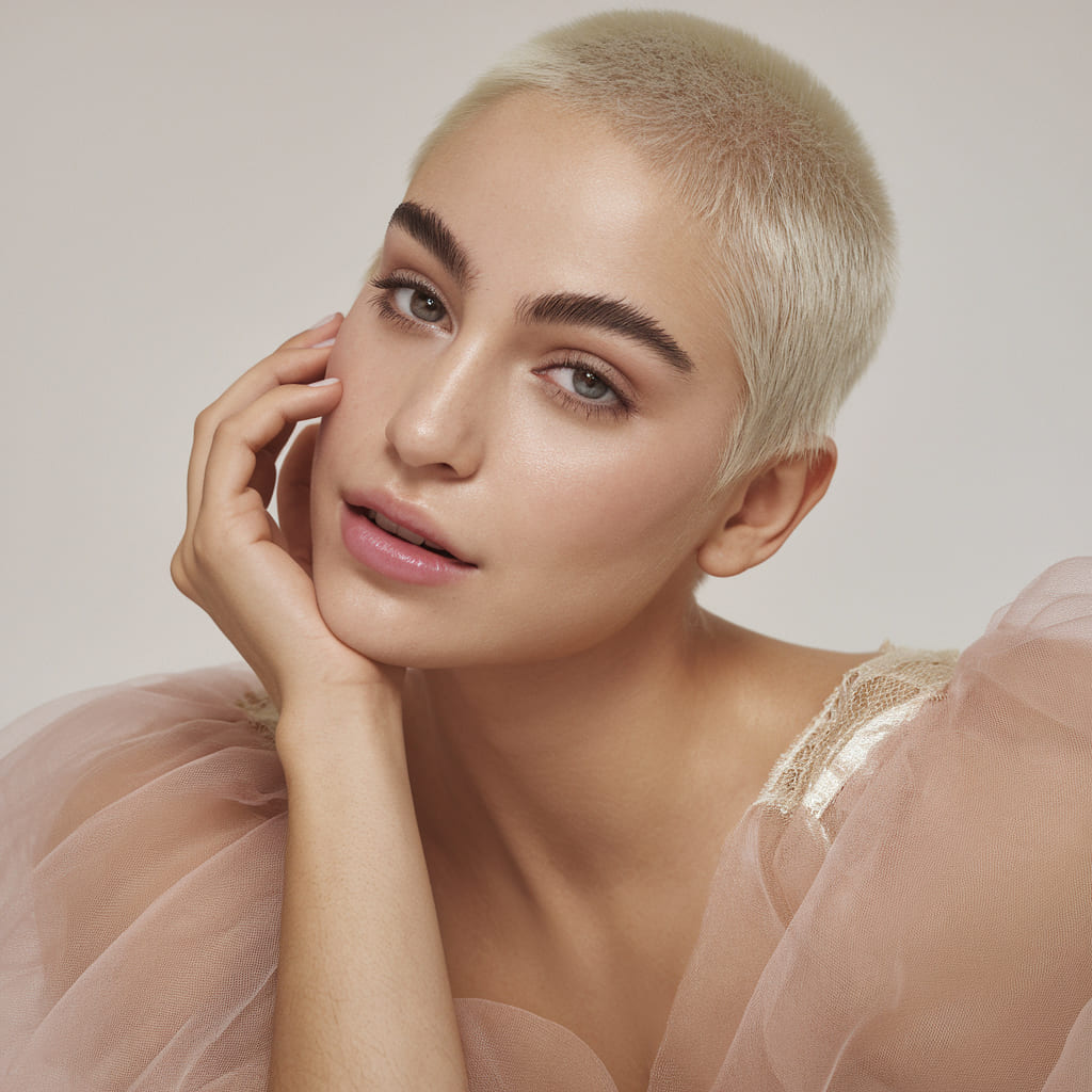 Buzzed Pixie Cut with Soft Feathered Bangs