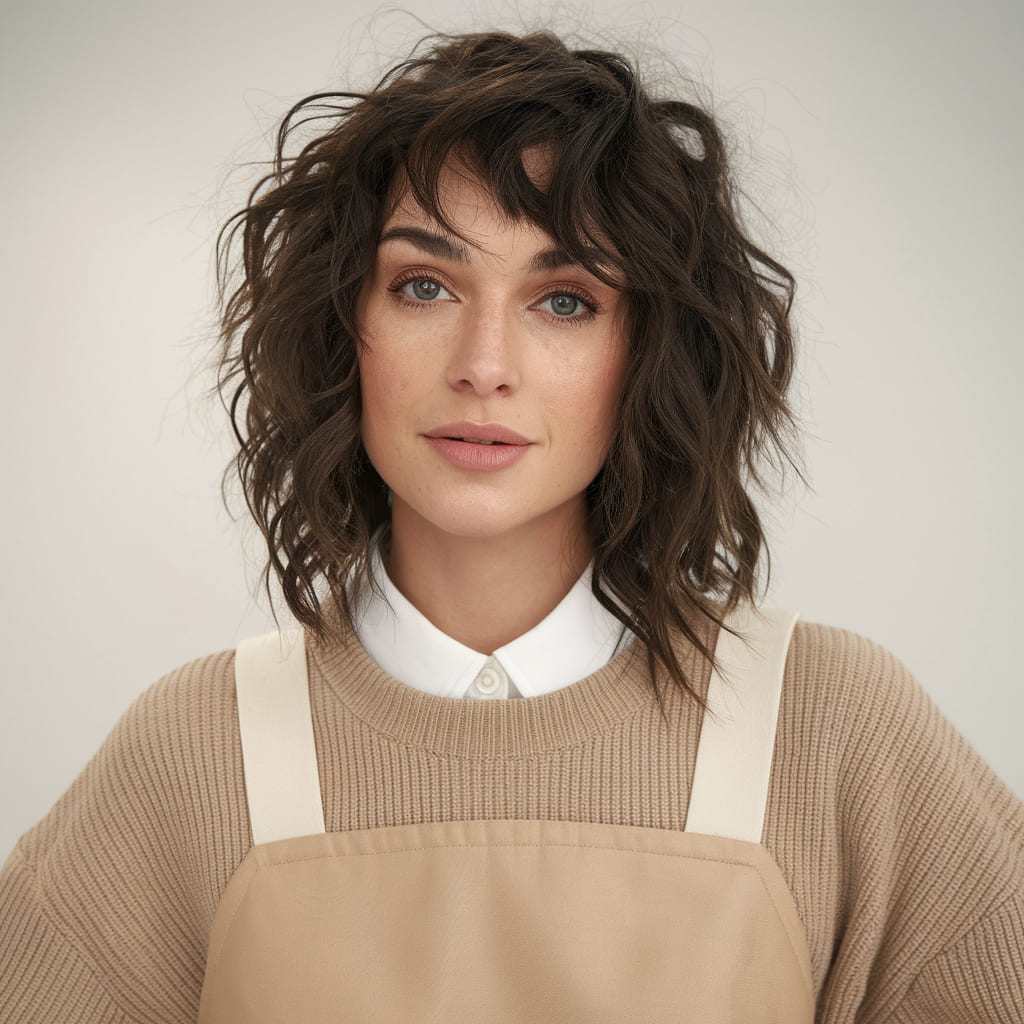 Curly Shag Paired with Soft Wispy Bangs