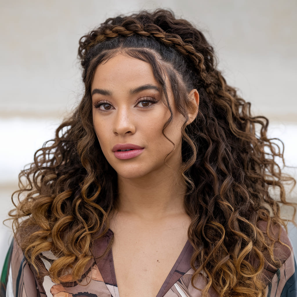 Half Up Curly Updo with Braided Accent