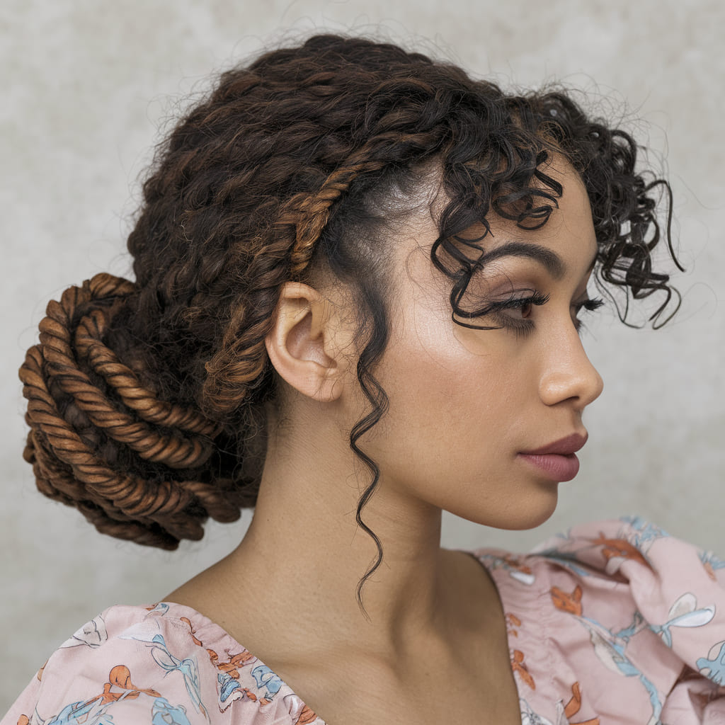 Low Curly Bun with Twisted Sections