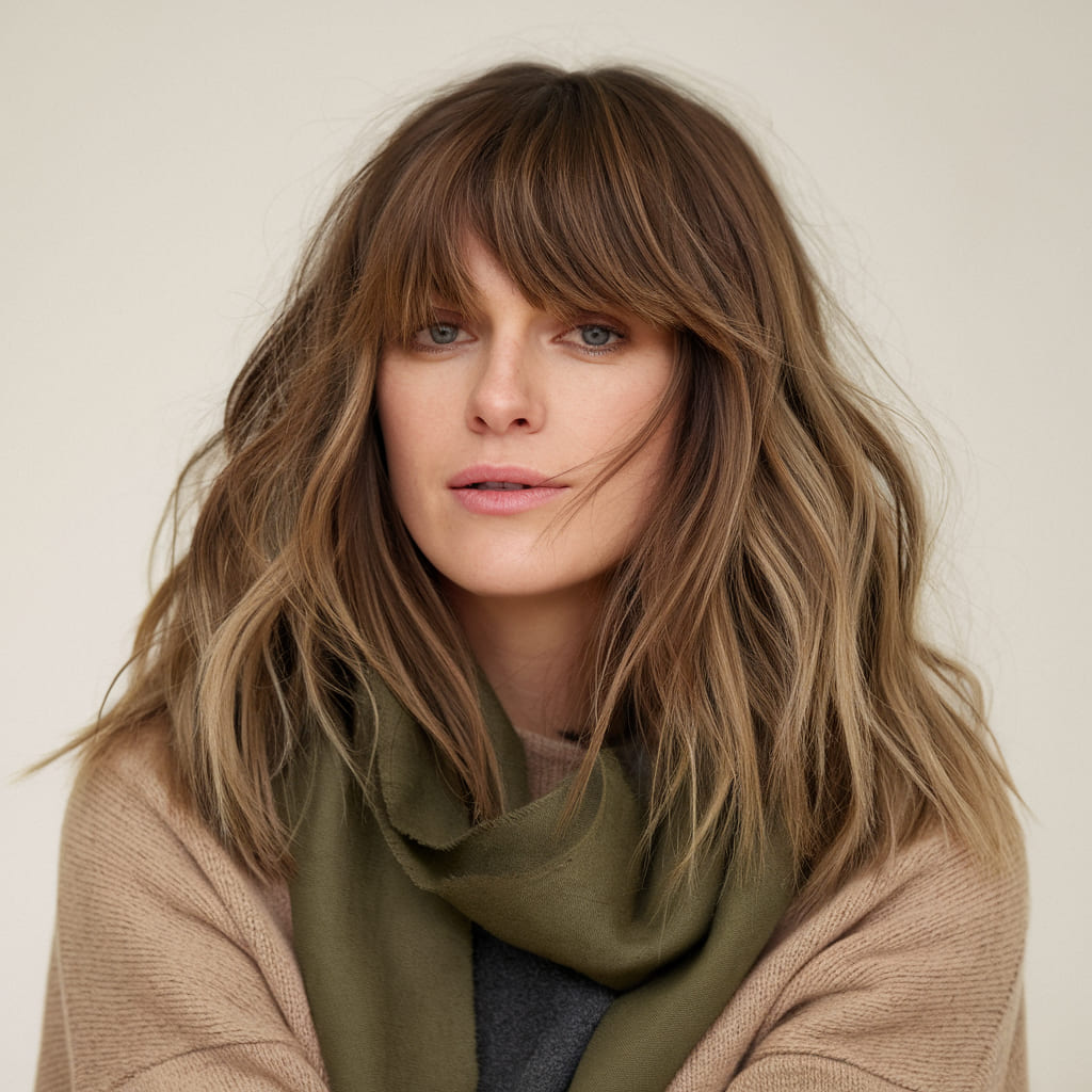 Relaxed Shaggy Waves and Curtain Bangs