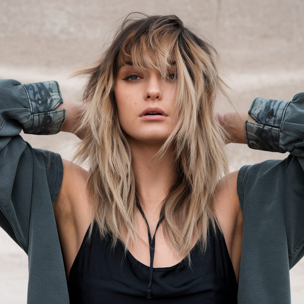 Shaggy Balayage Wolf Cut with Beachy Texture