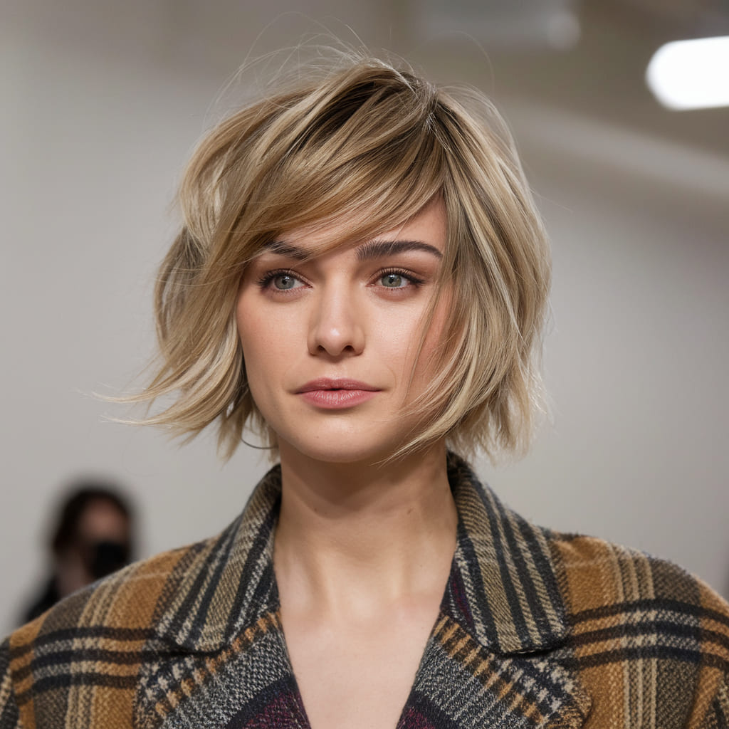 Short Layered Shag with Swept Bangs