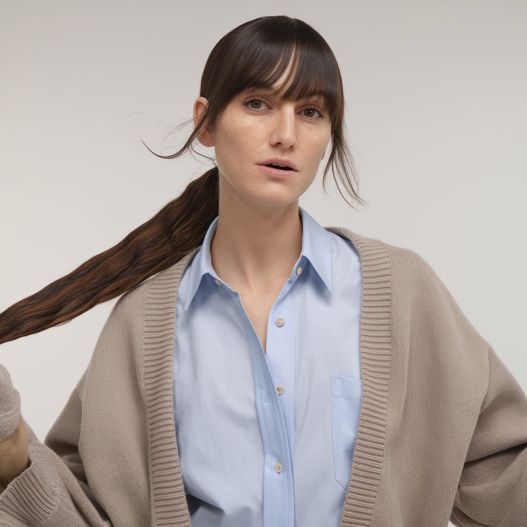 Sleek Long Ponytail with Wispy Bangs