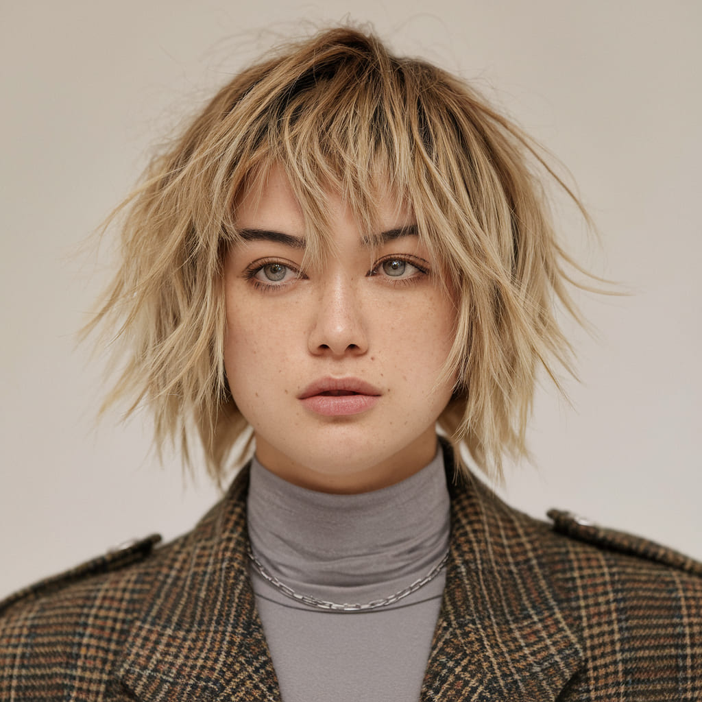 Textured Shaggy Short Hair with Separated Bangs