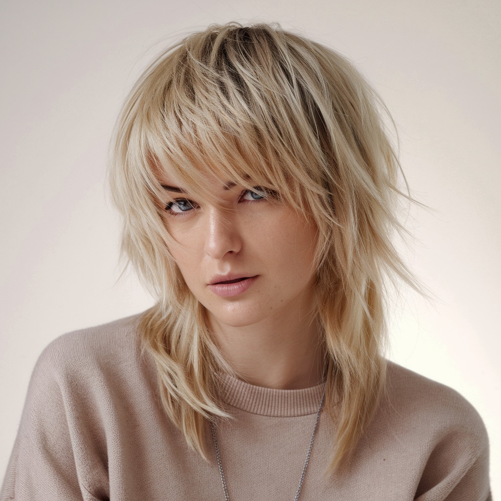 Tousled Blonde Wolf Cut