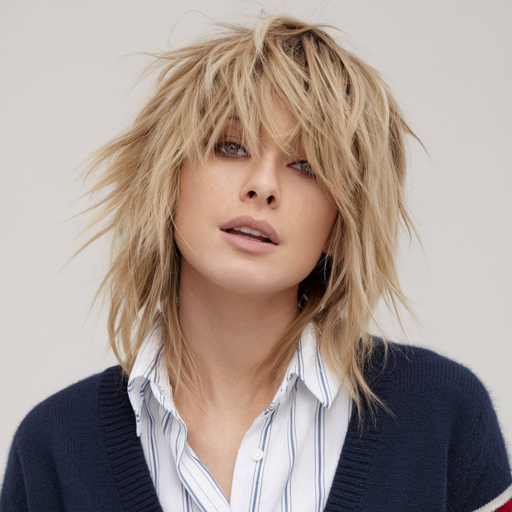 Tousled Soft Layers with Piecey Bangs