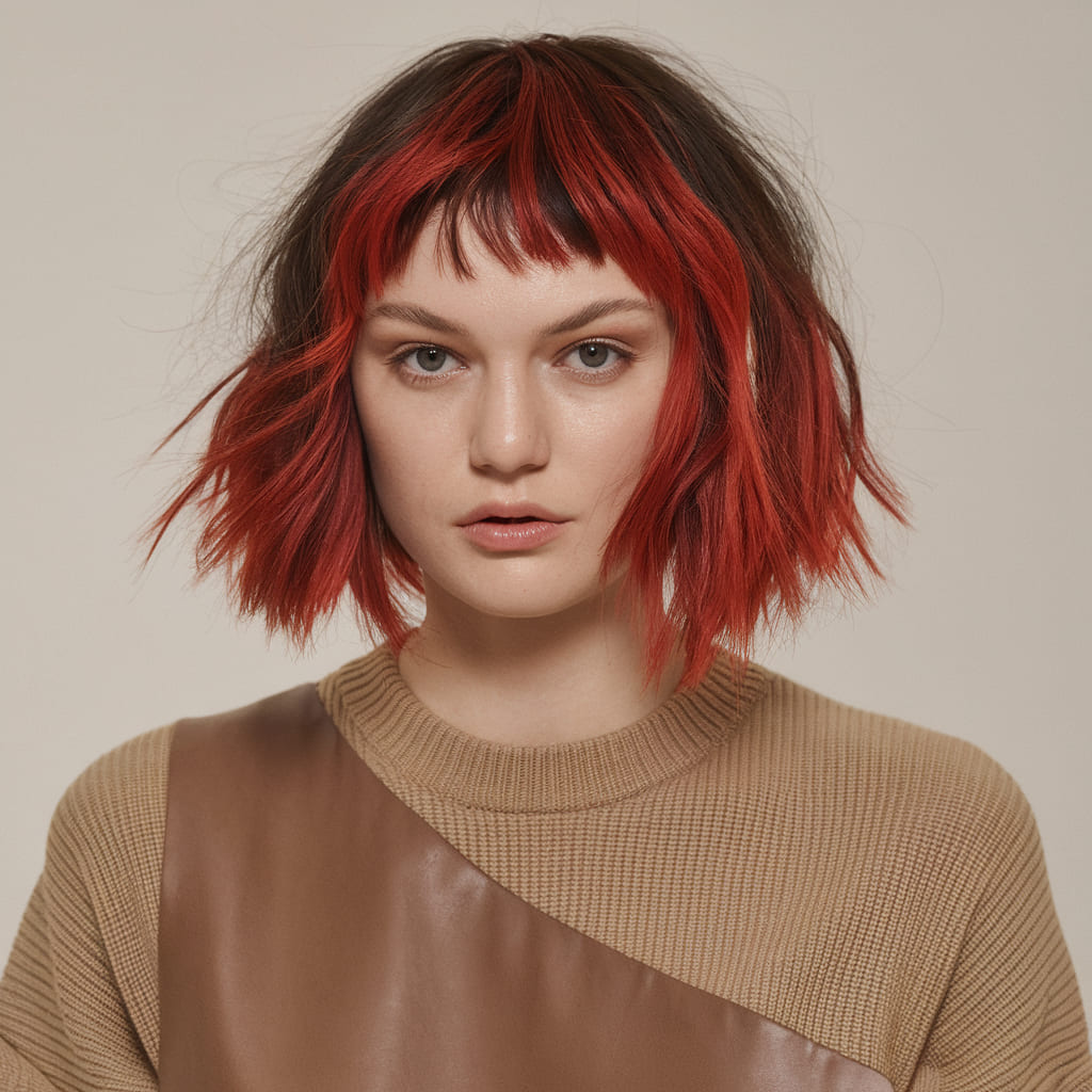 Vibrant Red Balayage with Short Shag