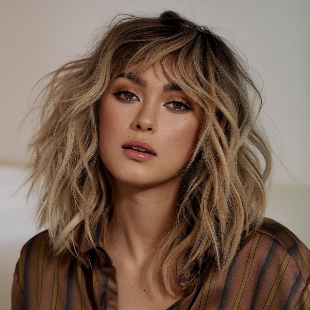 Voluminous Look with Thick Bangs