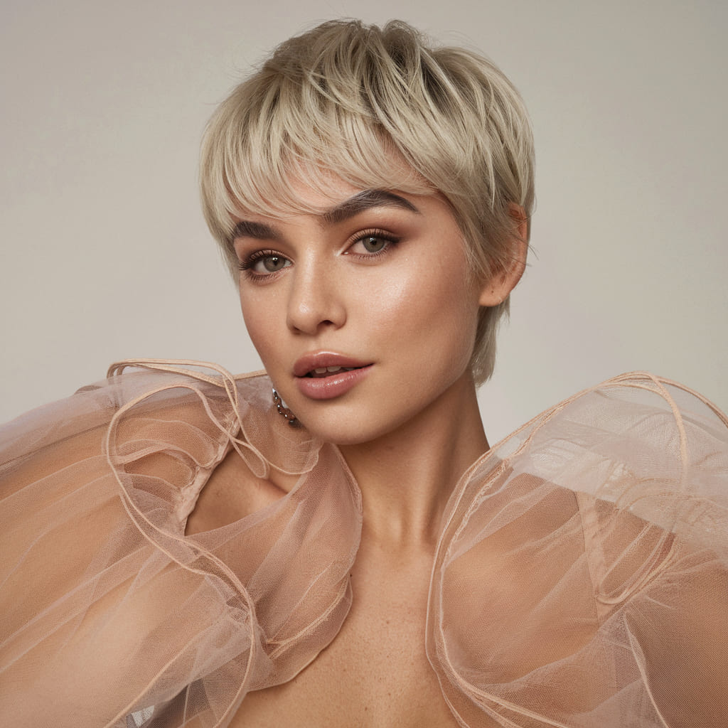 Voluminous Pixie Cut with Soft Feathered Fringe