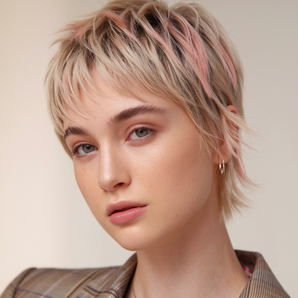 Choppy Pixie with Pastel Pink Highlights