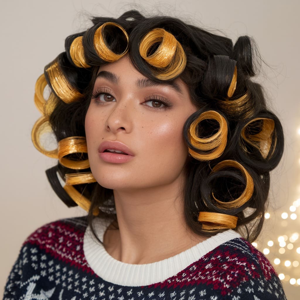 Defined Curls with Gold Foil