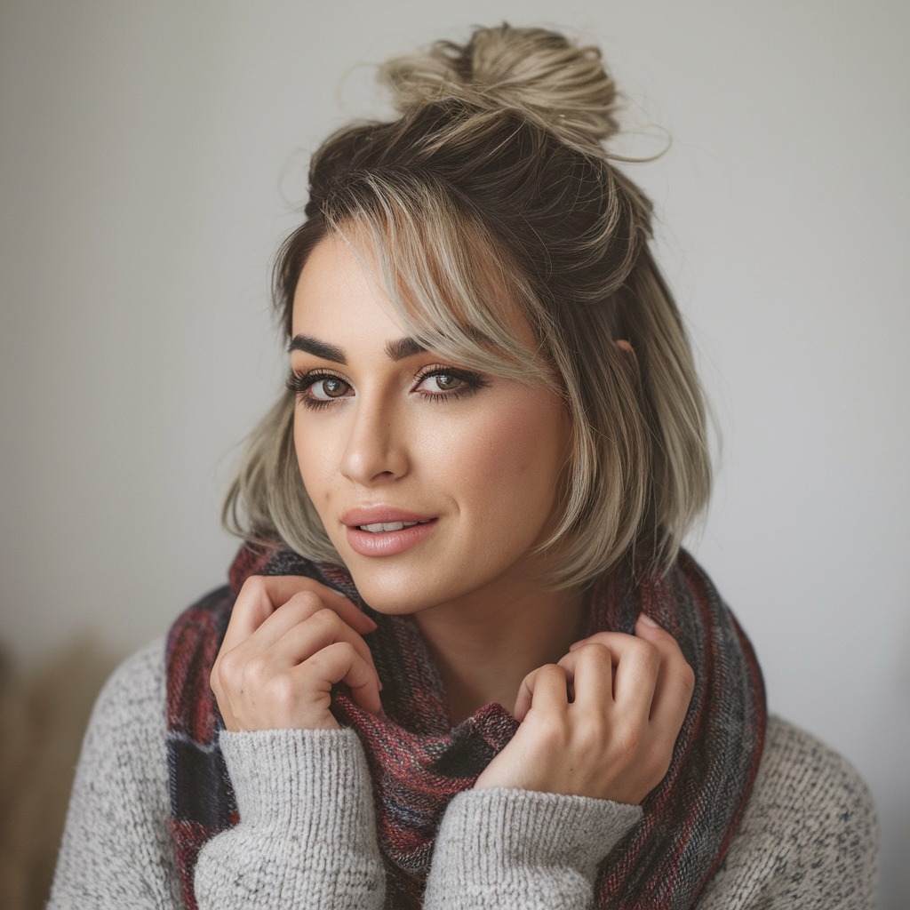 Half-Up Bun with Wispy Bangs