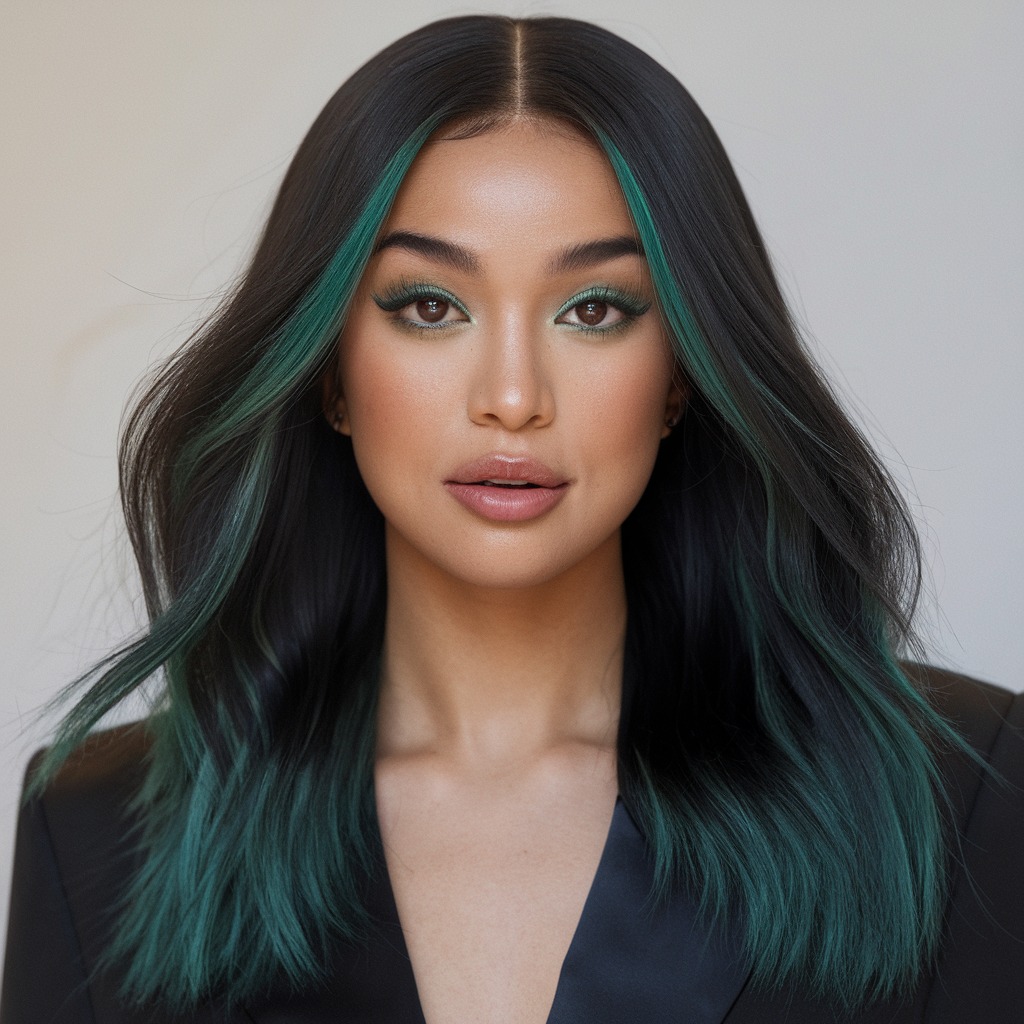 Raven Black with Emerald Green Peekaboo Highlights