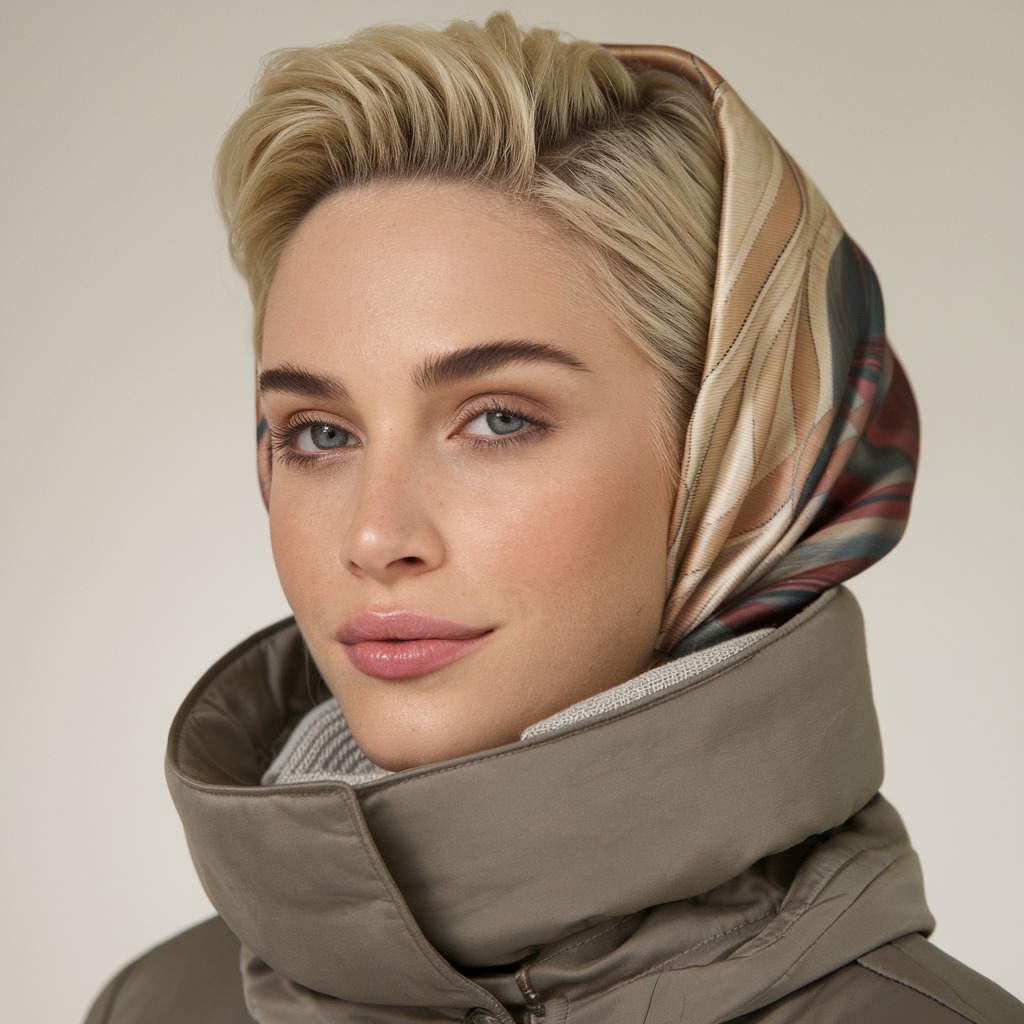 Short Hair with Scarf Wrap