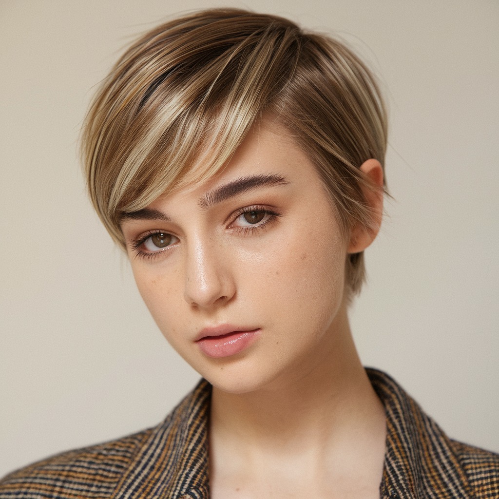 Side-Parted Pixie with Subtle Highlights