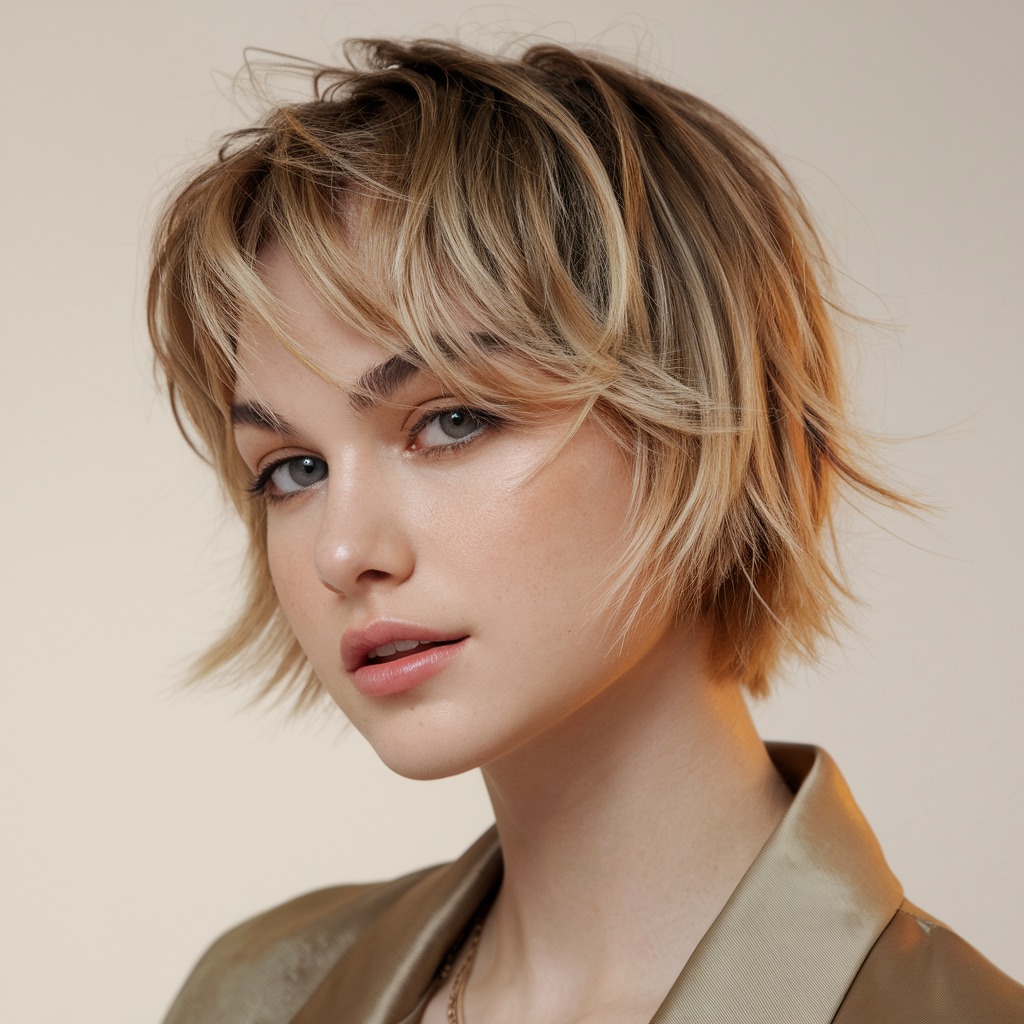 Tousled Bob with Warm Highlights