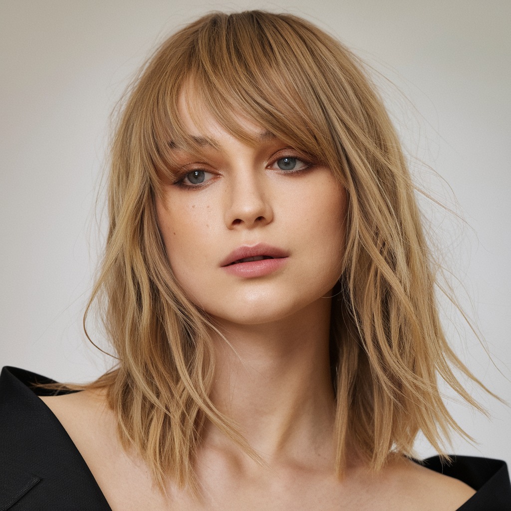 Tousled Lob with Curtain Bangs